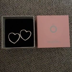 Pandora mini heart silver hoops, never worn in box